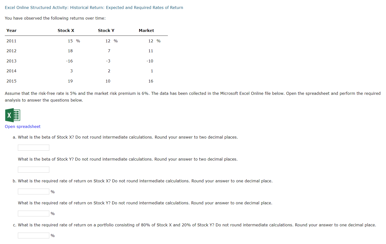  Excel Online Structured Activity: Historical Return: Expected and Required Rates of