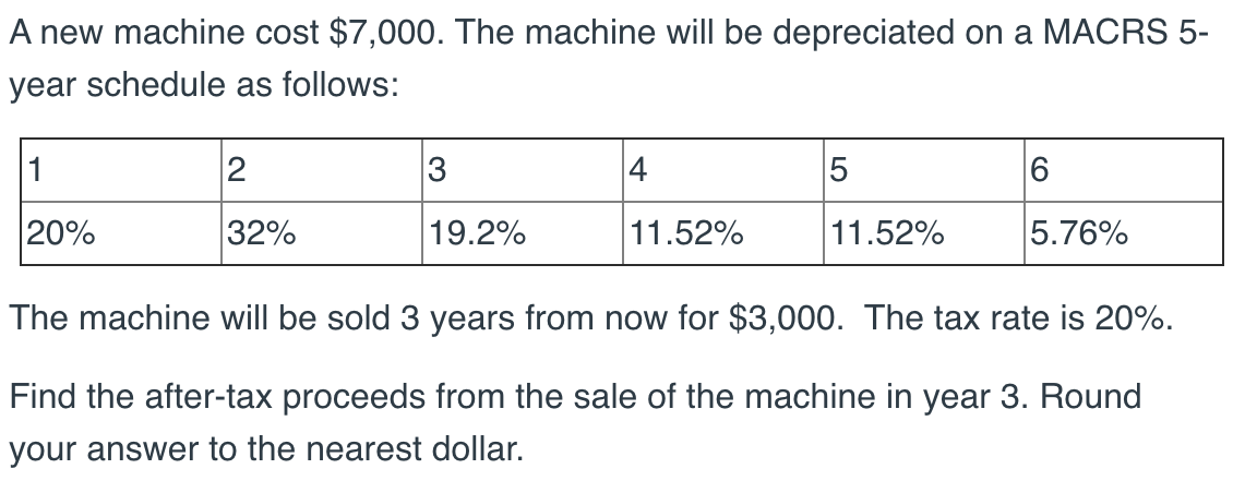  A new machine cost $7,000. The machine will be depreciated on
