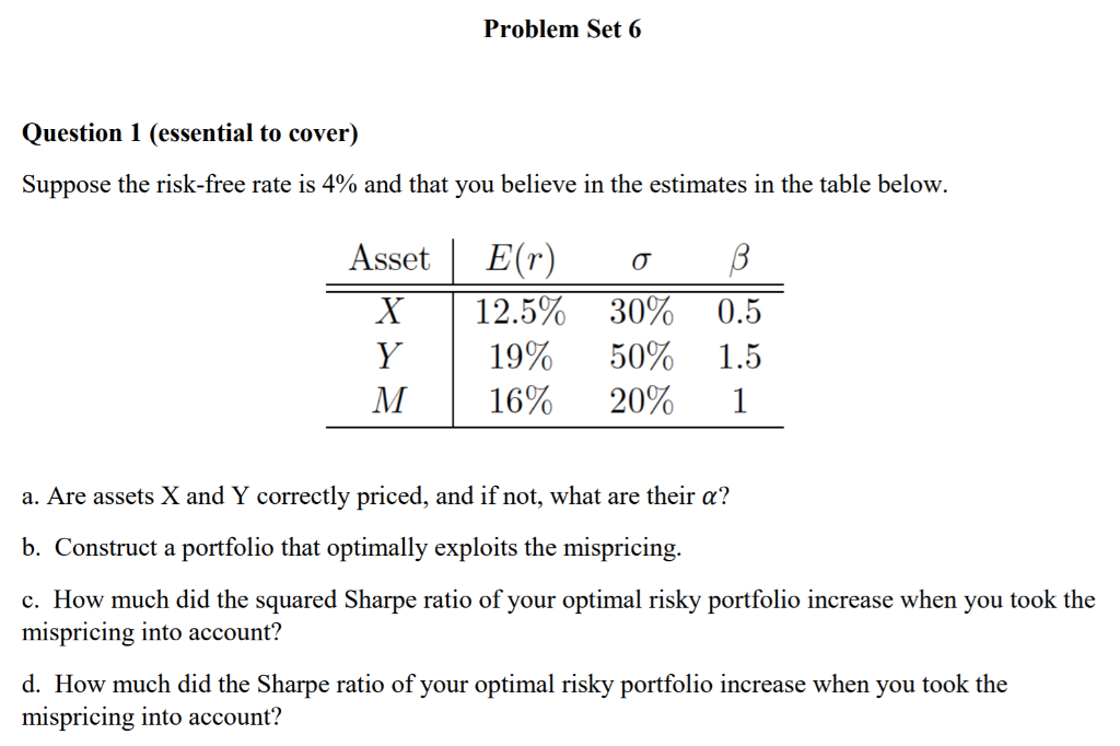  Problem Set 6 Question 1 (essential to cover) Suppose the risk-free