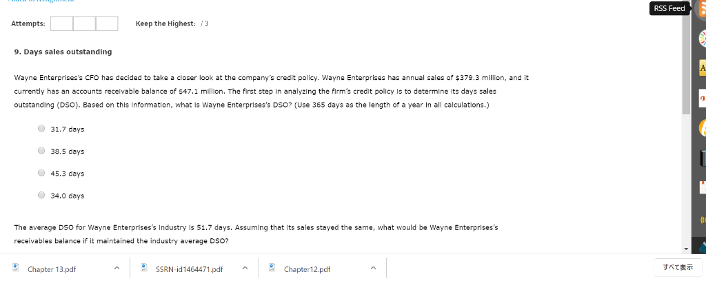  RSS Feed Attempts: Keep the Highest: /3 9. Days sales outstanding