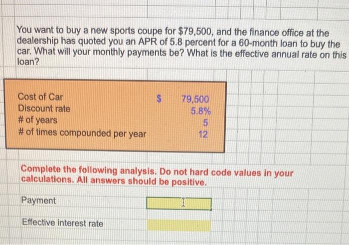 i need the excel formula's for the payment and effective interest rate