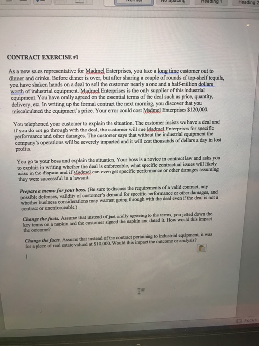  NO Spacing Heading Heading 2 CONTRACT EXERCISE #1 As a new