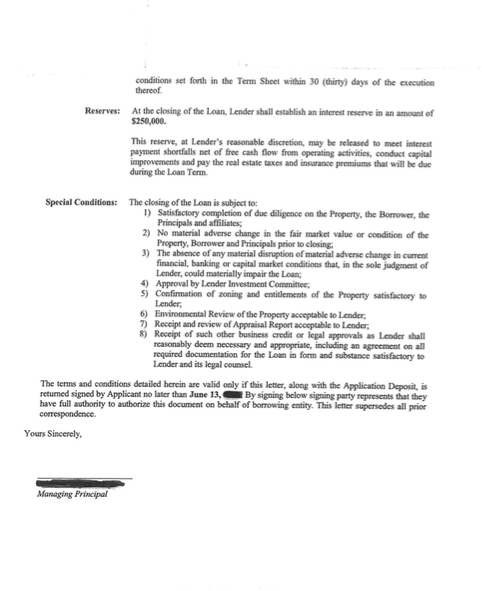 The loan amount of $5.3MM as stated in the term sheet is