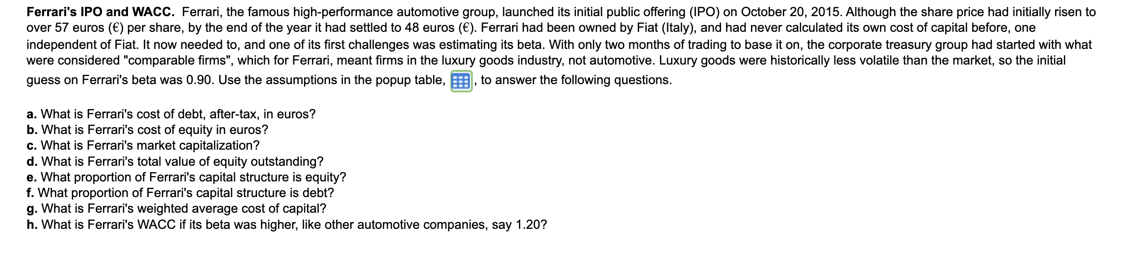 Round to 2 decimal places ONLY e, f, g & h Ferrari's
