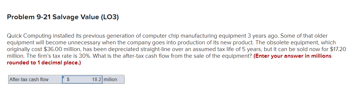  Problem 9-21 Salvage Value (LO3) Quick Computing installed its previous generation