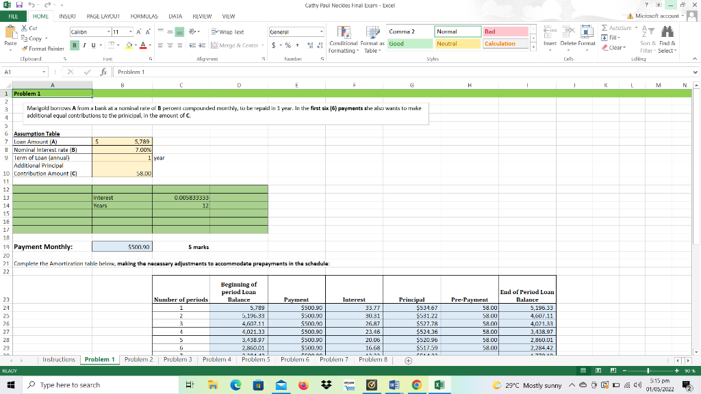 Cathy Paul Necides Final Exam - Excel FILE HOME INSERT PAGE