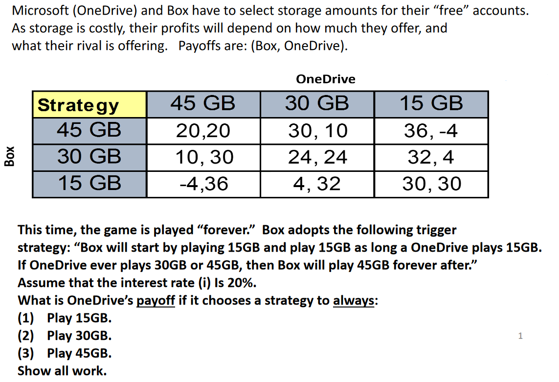  Microsoft (OneDrive) and Box have to select storage amounts for their