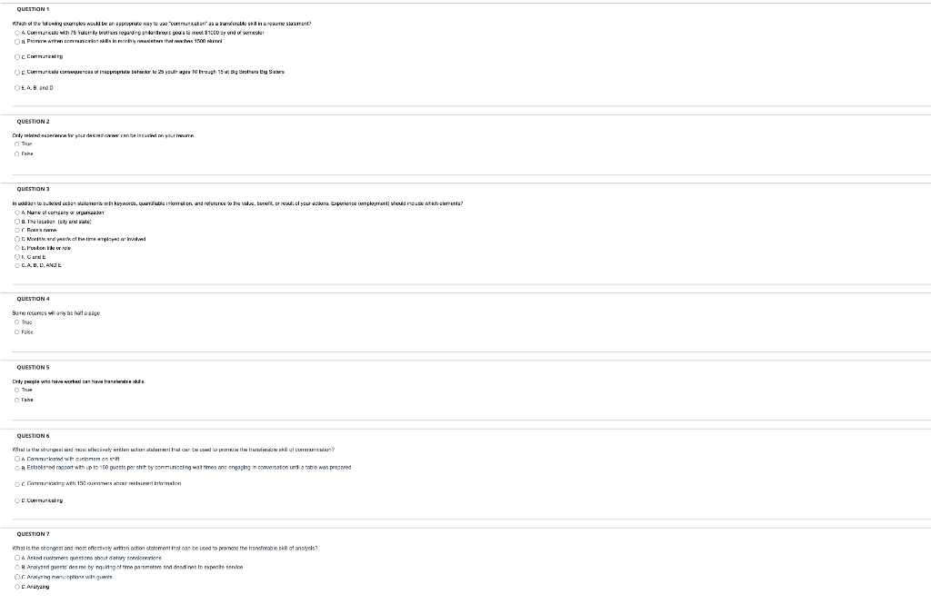  Cc Comrutistre E. A. B. and D QuESTION 2 (]) Thue