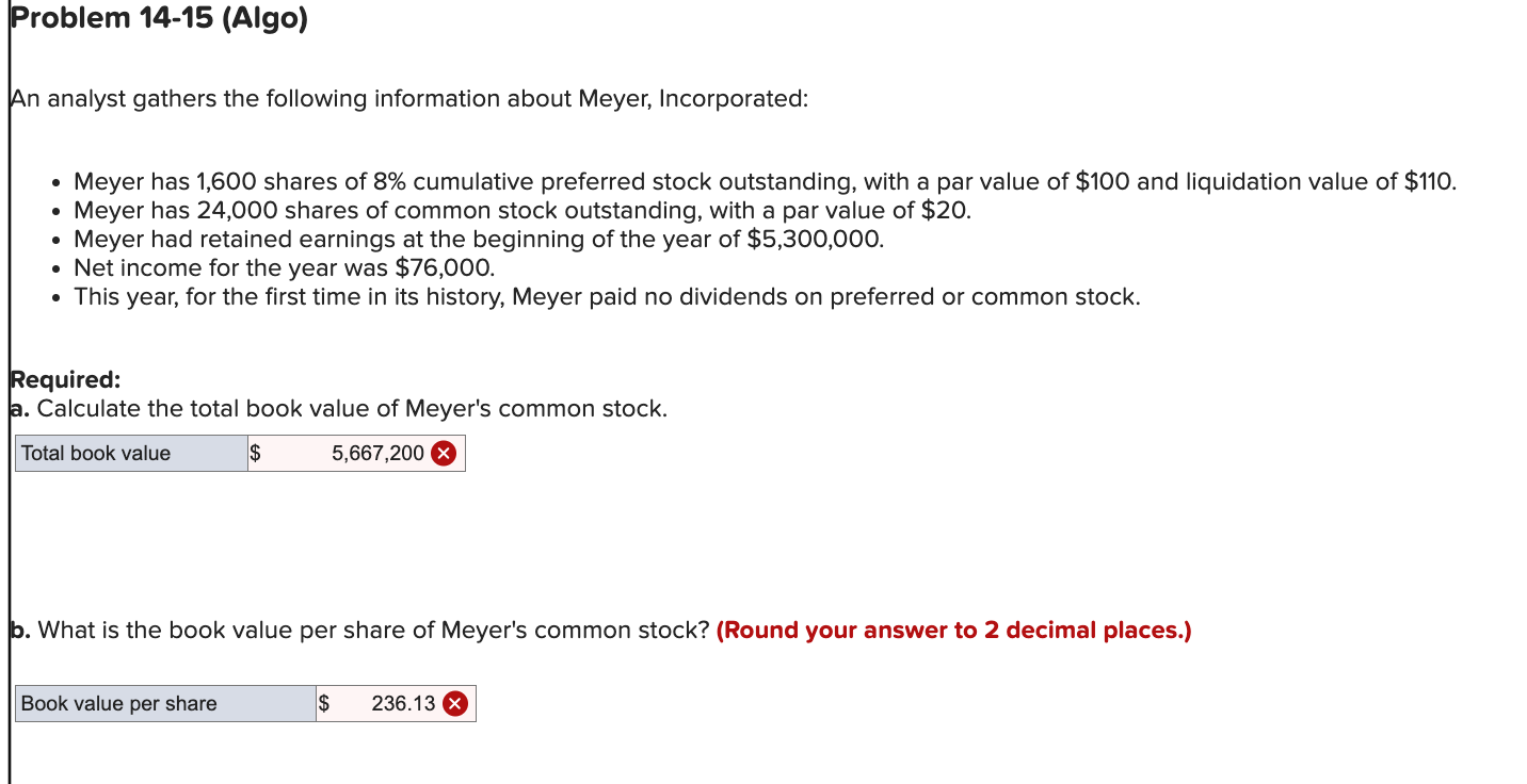  Problem 14-15(Algo) An analyst gathers the following information about Meyer, Incorporated: