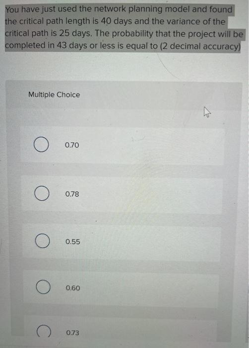  You have just used the network planning model and found the