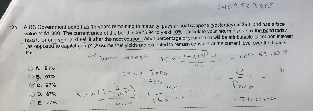 Please solve algebraically! The correct answer is C apparently. 2409523352 *21. AUS