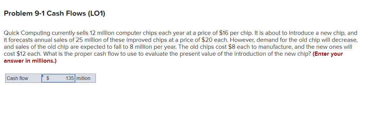  Problem 9-1 Cash Flows (LO1) Quick Computing currently sells 12 million