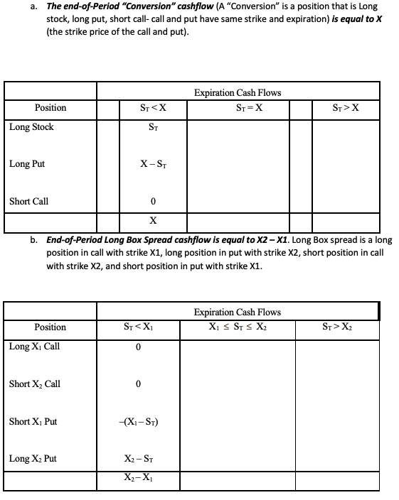 a. The end-of-Period "Conversion" cashflow (A "Conversion" is a position that