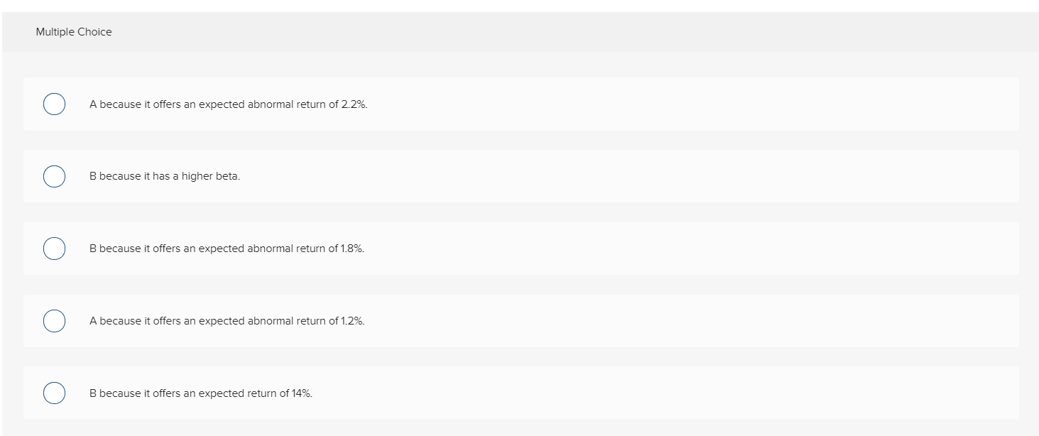 Expected Rate of return 0.12 0.14 Beta 1.2 1.8 B If the