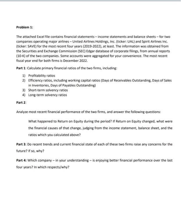  Problem 1: The attached Excel file contains financial statements - income