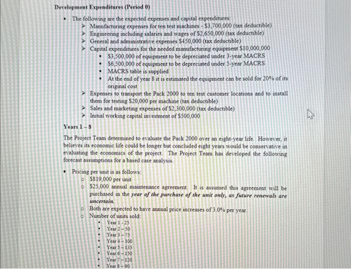  Development Expenditures (Period 0) - The following are the expected expenses