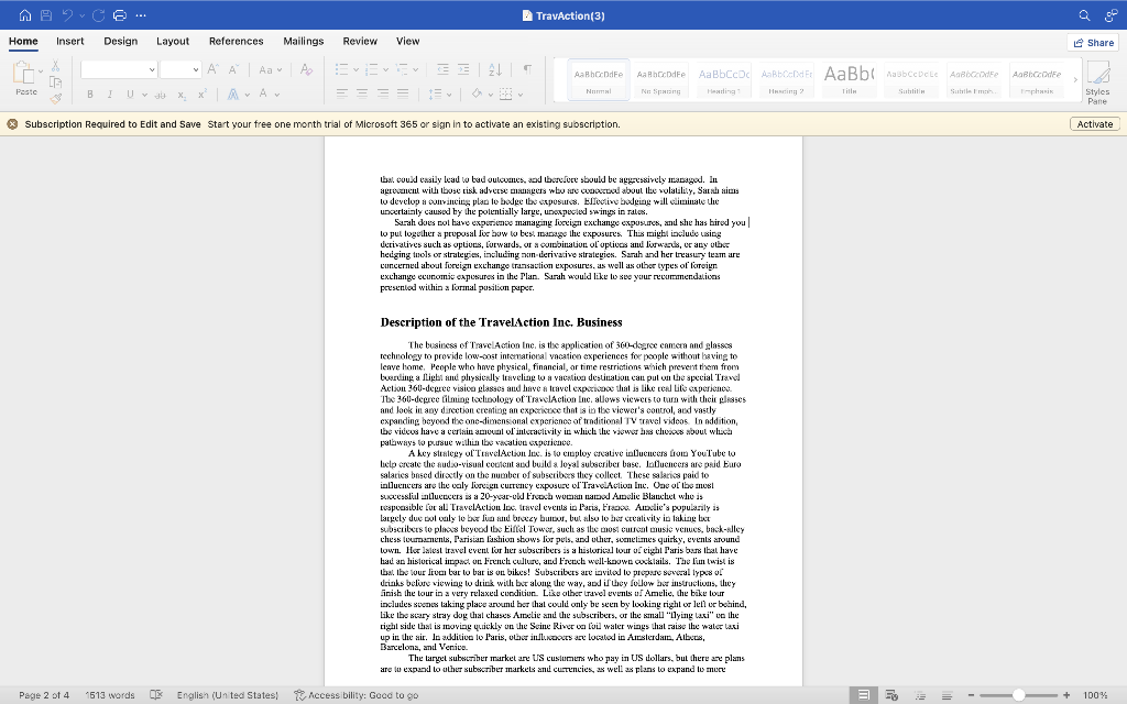 for the TravelAction business Write one introductory paragraph which has only 6