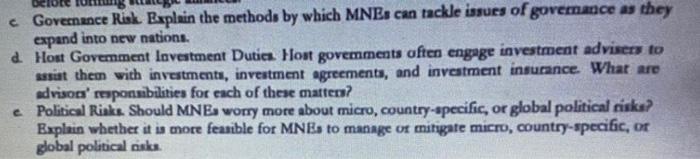 which MNEs can tackle issues of governance as they expand into new