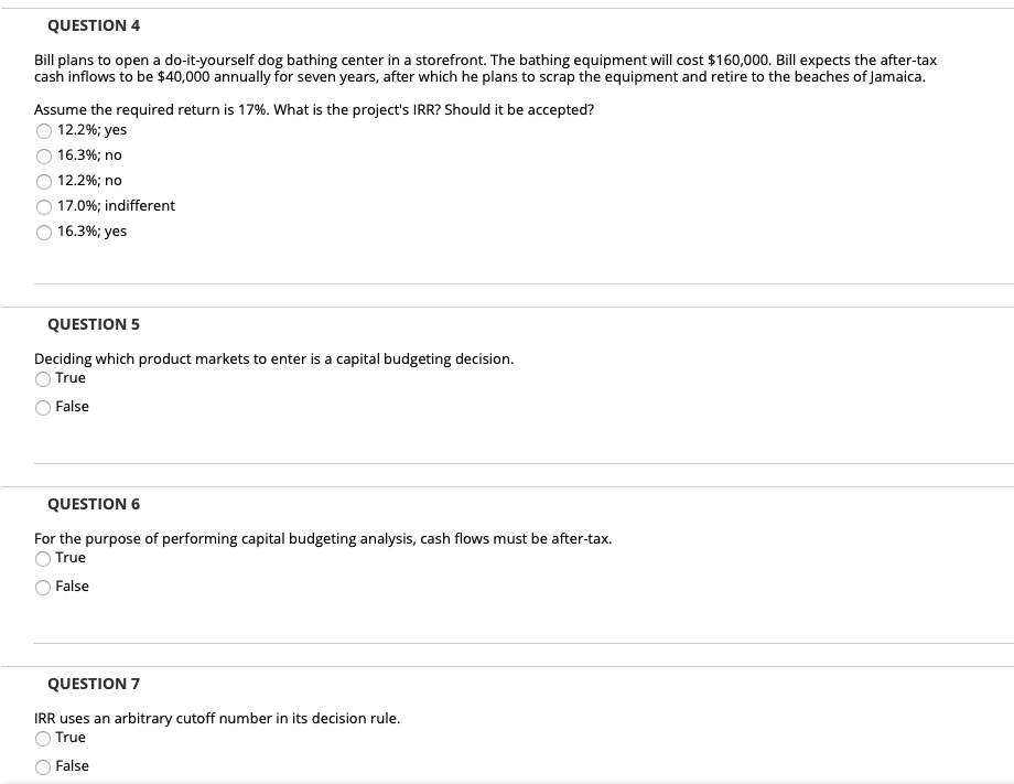  Question 8 - A payback period that is less than the