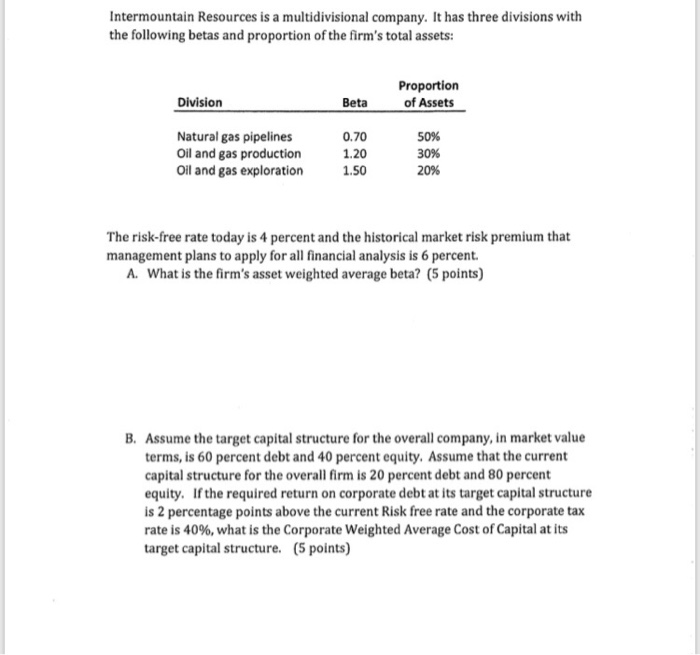  In Excel / show your work with formulas Intermountain Resources is