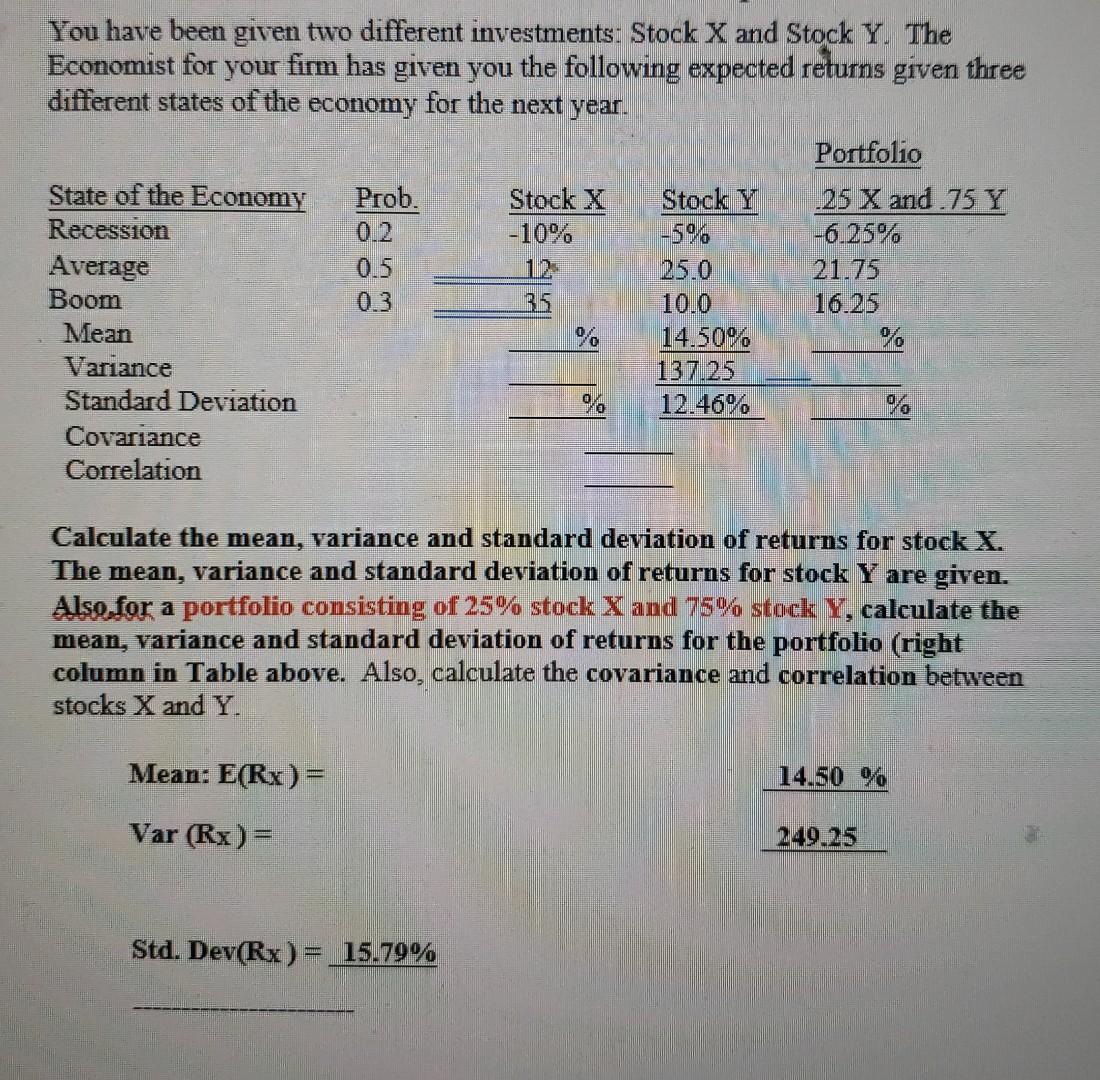  please answer E(Rp), Var(Rp) , and Std. Dev (Rp) % Thank