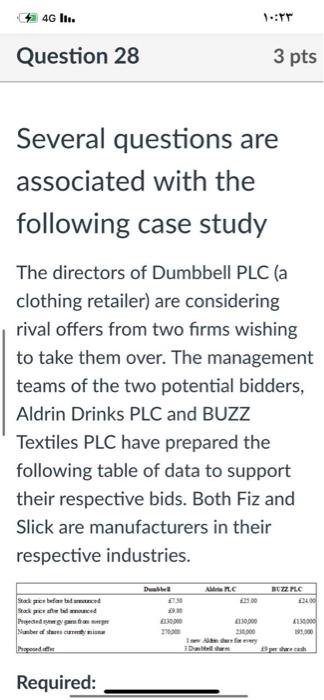 of Dumbbell PLC (a clothing retailer) are considering rival offers from two
