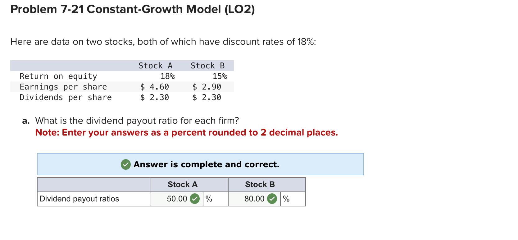  Problem 7-21 Constant-Growth Model (LO2) Here are data on two stocks,