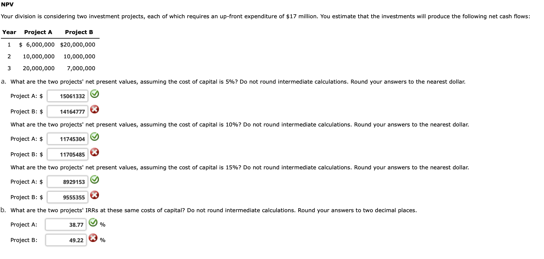 Please give me the right input for Project B for all parts.