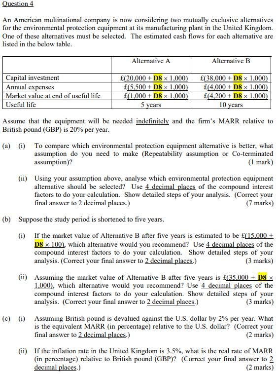  part c with clear step, with d8=0 Question 4 An American