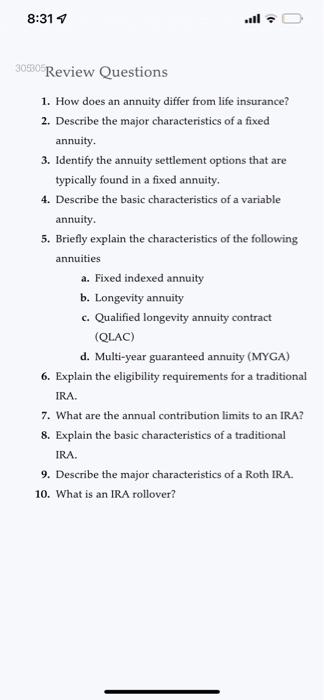  3. Identify the annuity settlement options that are typically found in