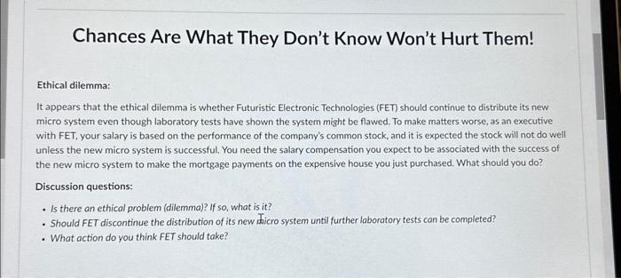 answer all three questions please Chances Are What They Don't Know Won't