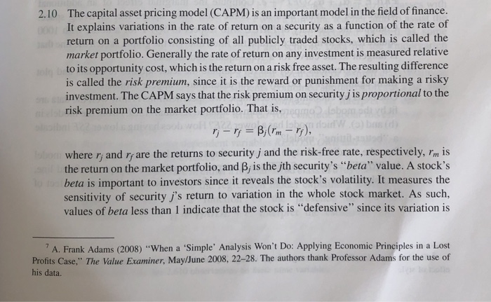  Please answer B, C,D 2.10 The capital asset pricing model (CAPM)