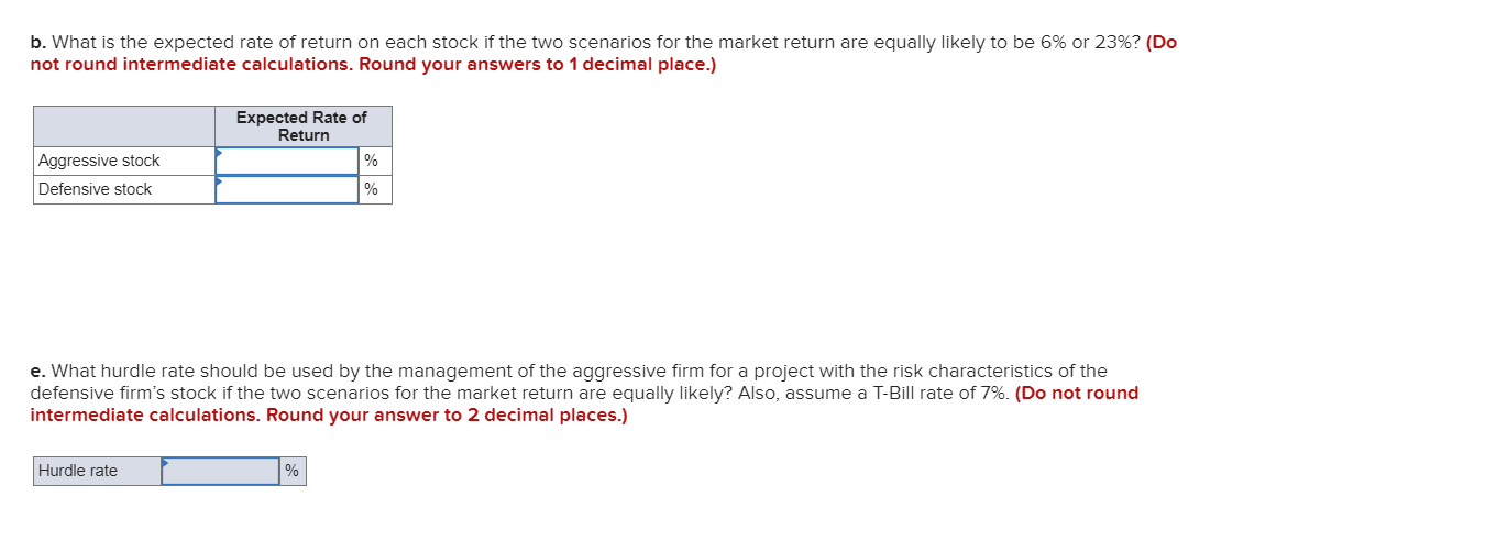 on two stocks in two particular scenarios for the rate of return