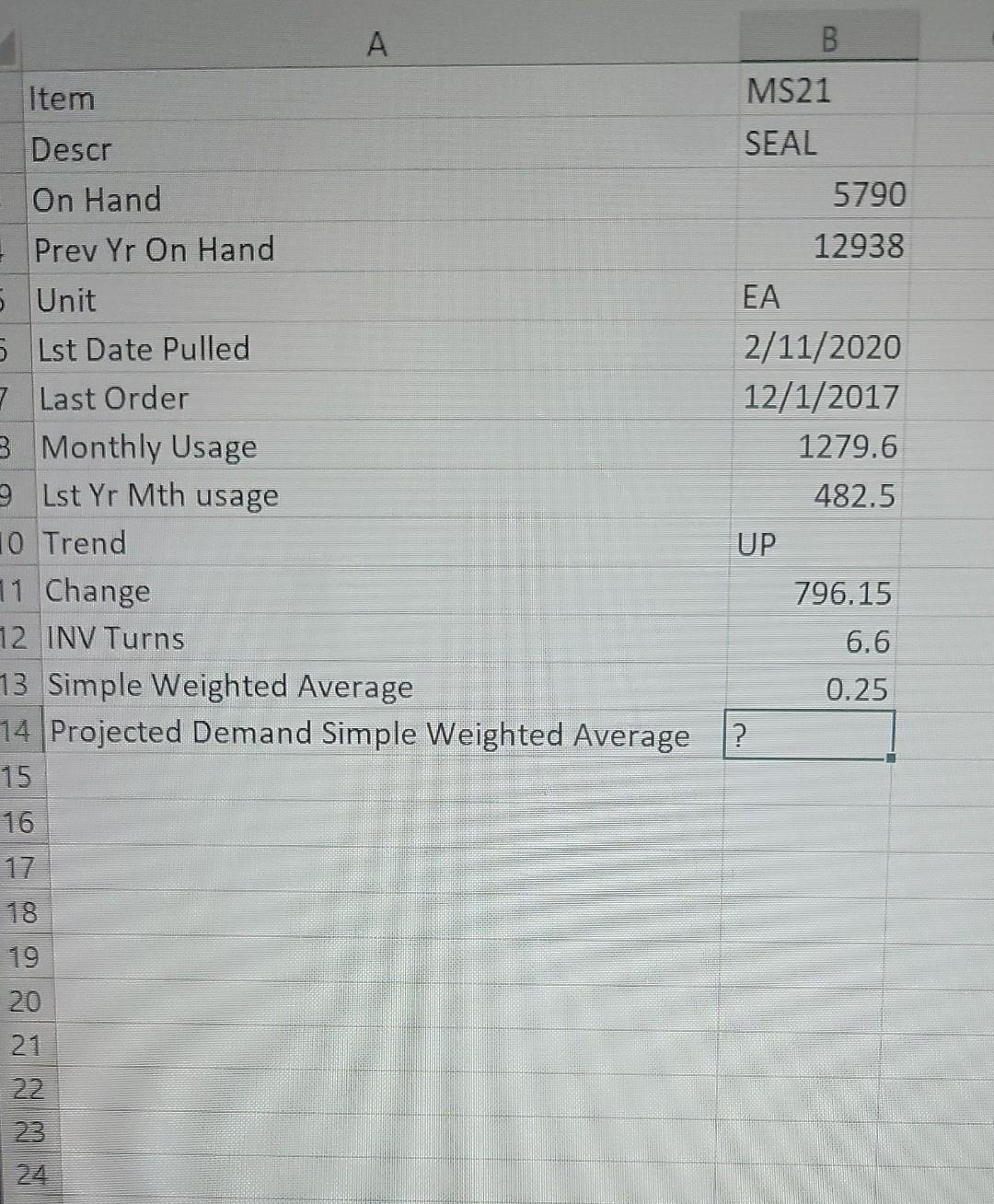  Please, calculate the Projected Demand Simple Weighted Average using Excel. Calculate