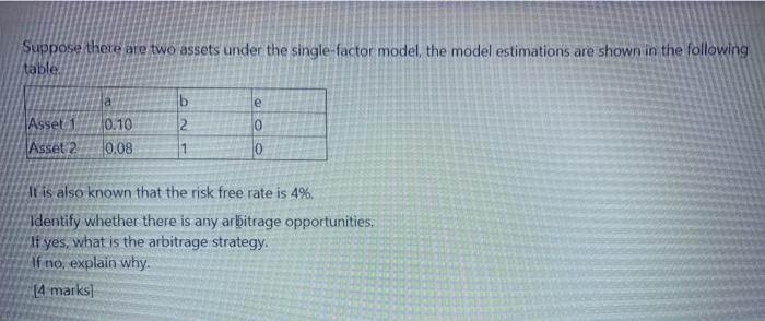  Suppose there are two assets under the single-factor model, the model