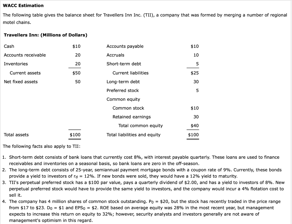 PLEASE HELP!! I WILL LEAVE FEEDBACK! WACC Estimation The following table
