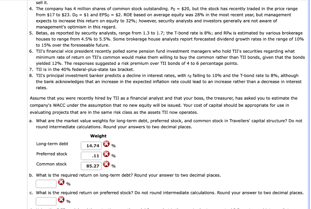 gives the balance sheet for Travellers Inn Inc. (TII), a company that