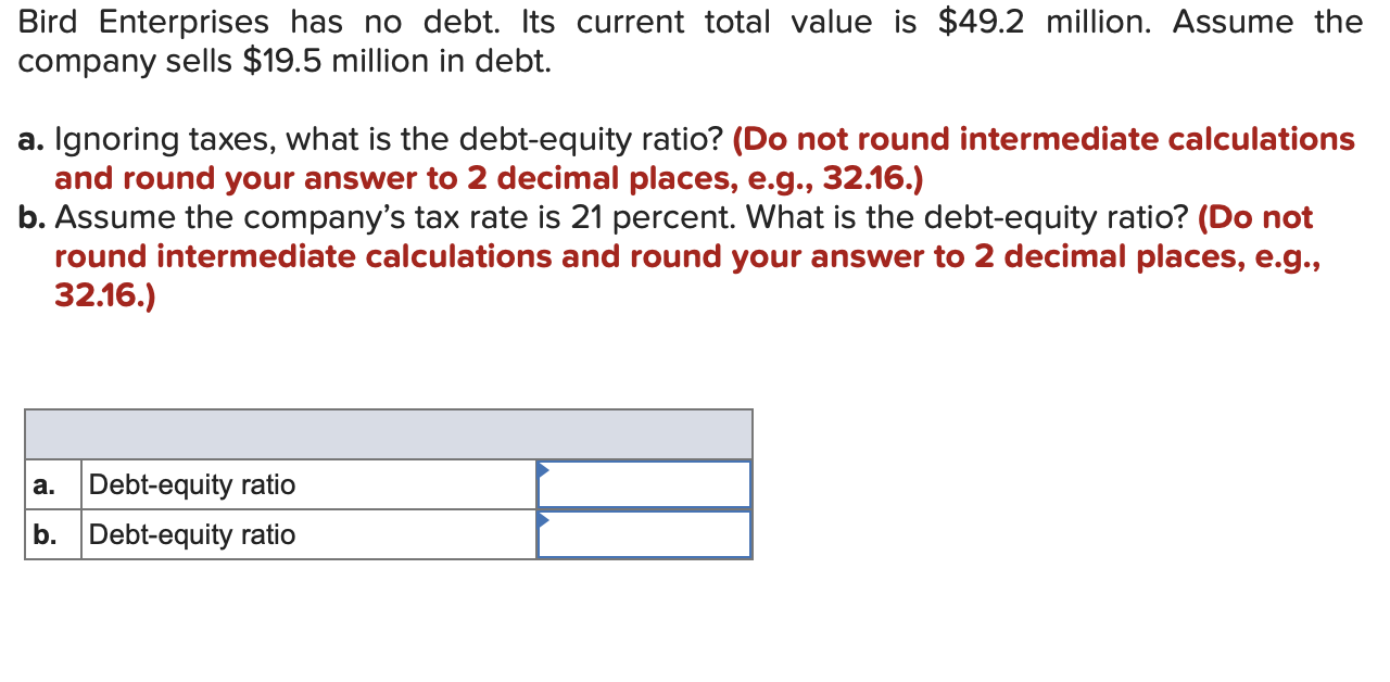  Bird Enterprises has no debt. Its current total value is $49.2