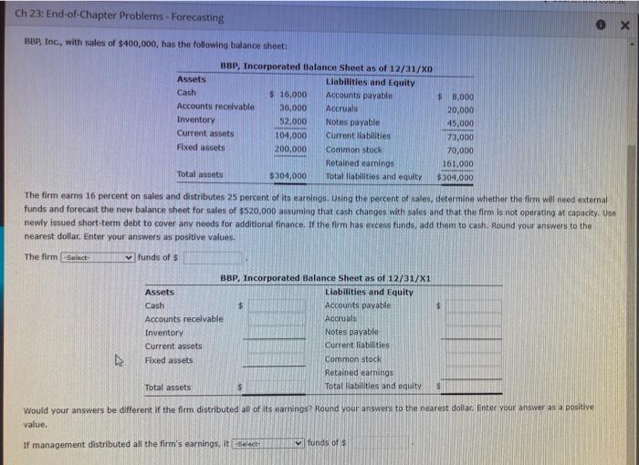  Ch 23: End-of-Chapter Problems - Forecasting X BBP, Inc., with sales