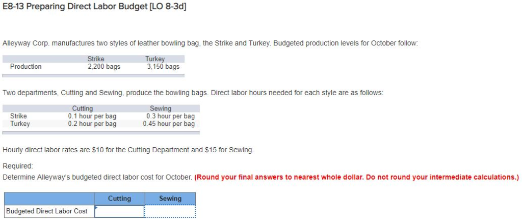 E8-13 Preparing Direct Labor Budget Please show how you got to your