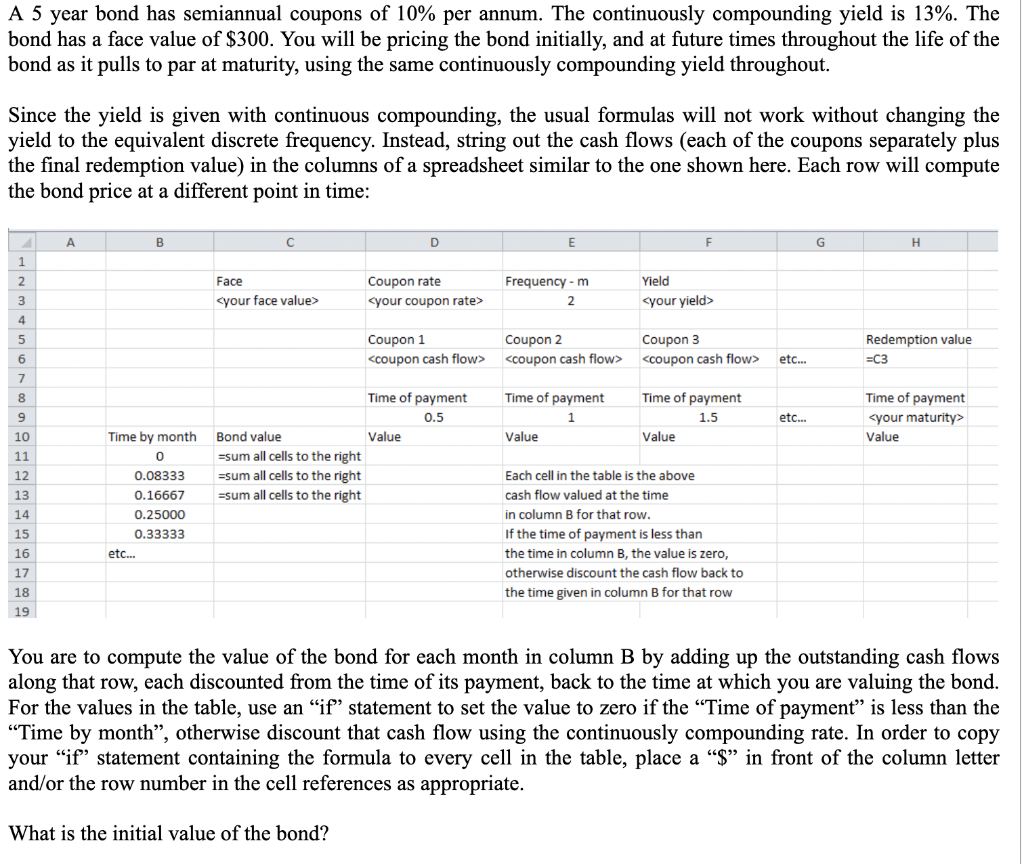 Please do in excel!! A 5 year bond has semiannual coupons of