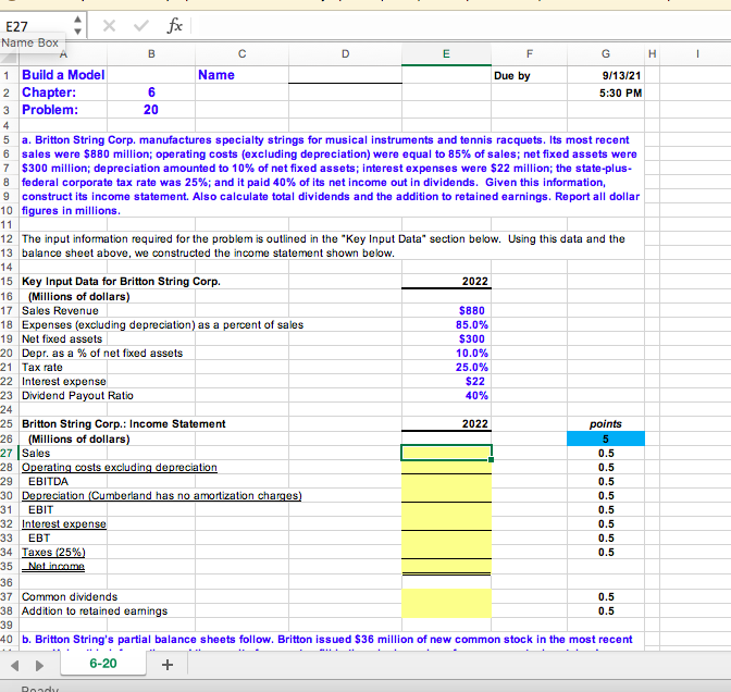 Please provide the formula required for each empty yellow box E27 Name