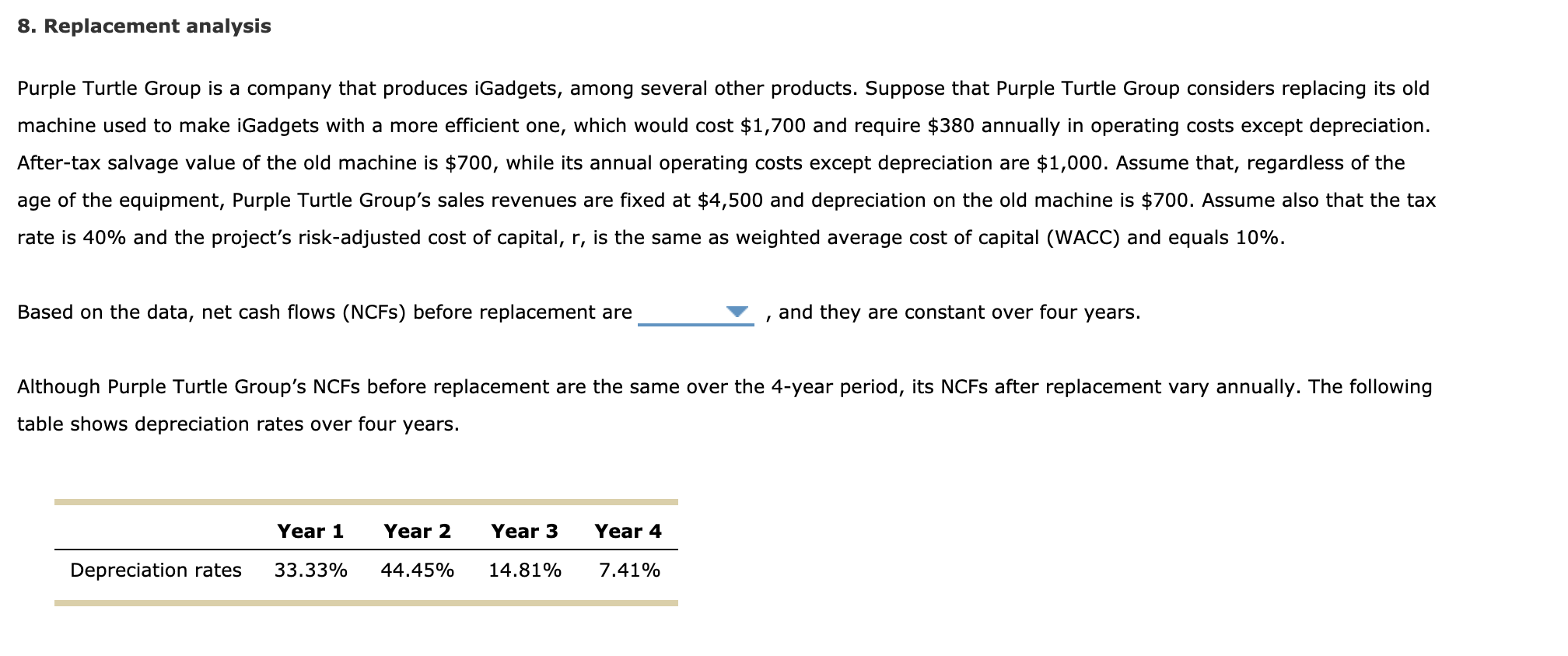  8. Replacement analysis Purple Turtle Group is a company that produces