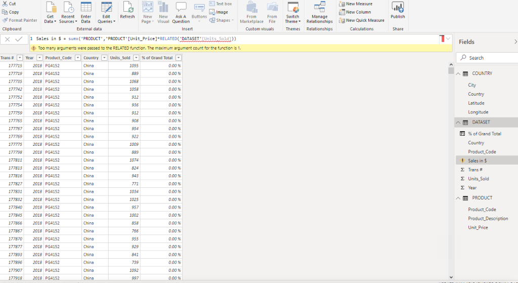 Create a new measure, named Sales in $, which multiplies the Units
