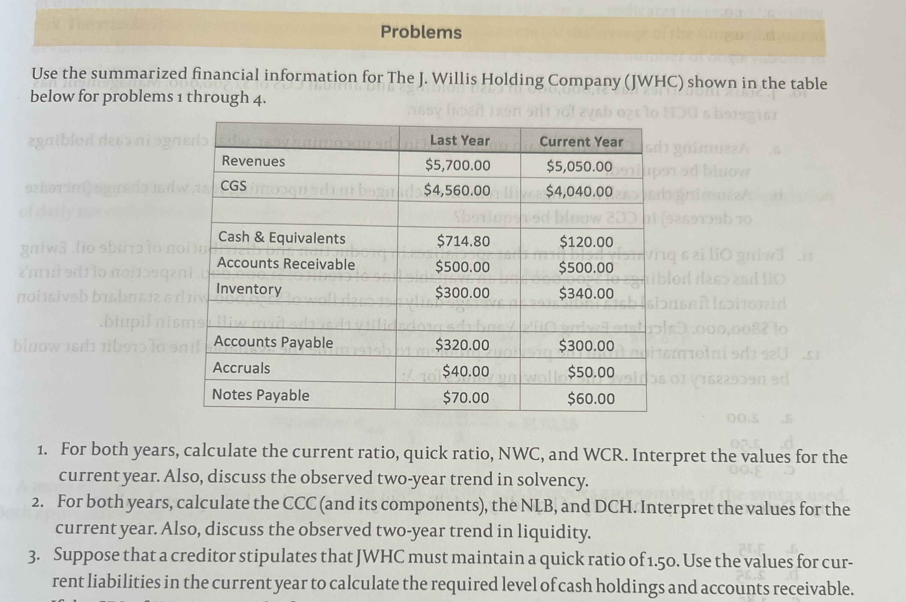 1 and 3? Problems Use the summarized financial information for The J.