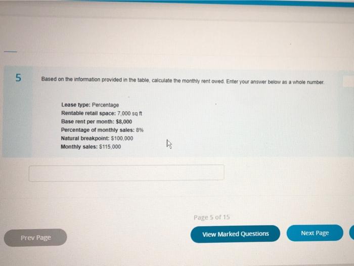  5 Based on the information provided in the table, calculate the