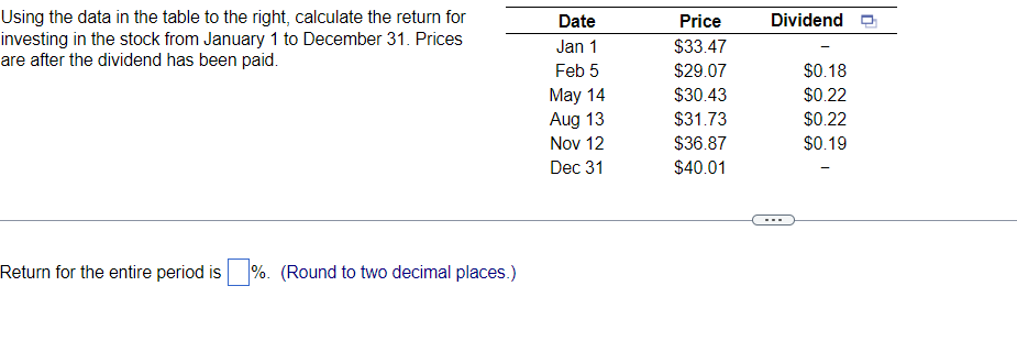 Dividend 0 Using the data in the table to the right,