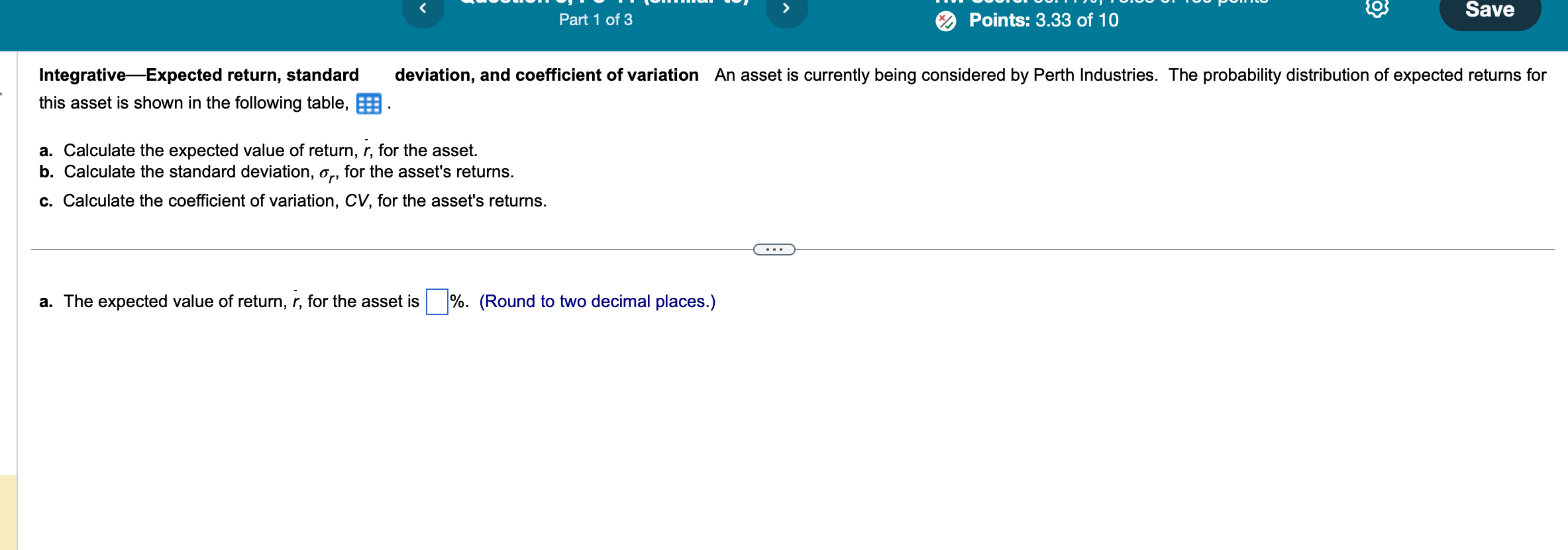 Please help! Integrative - Expected return, standard deviation, and coefficient of variation