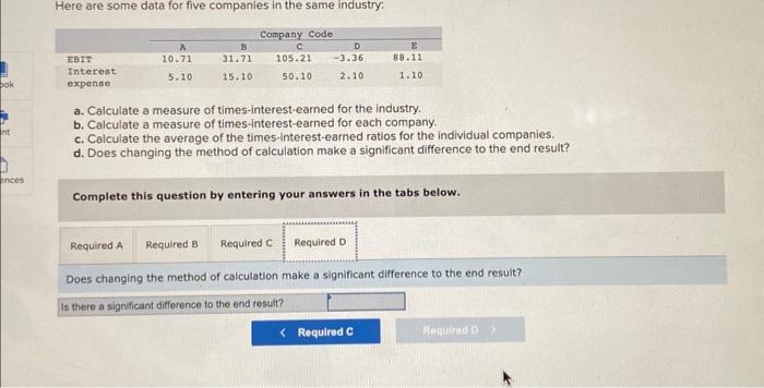 times-interest-earned ratios for the individual companies. d. Does changing the method of