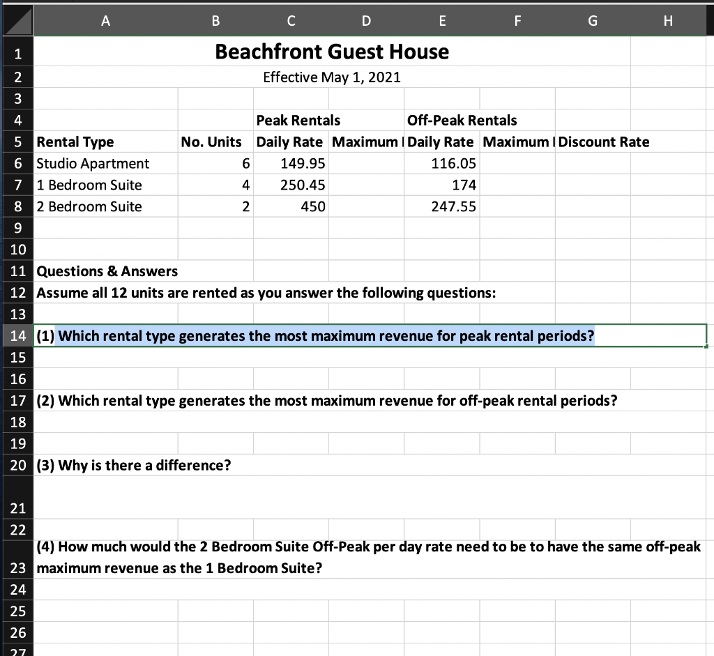 A B D E F G I H 1 Beachfront Guest